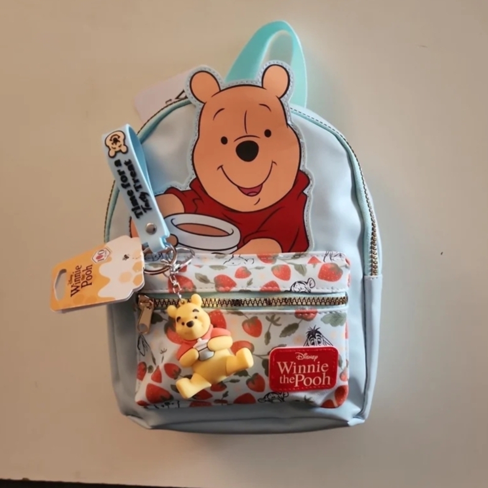 DISNEY WINNIE THE POOH Licensed Red Blue Mini Backpack BookBag 2 Zipper Closure